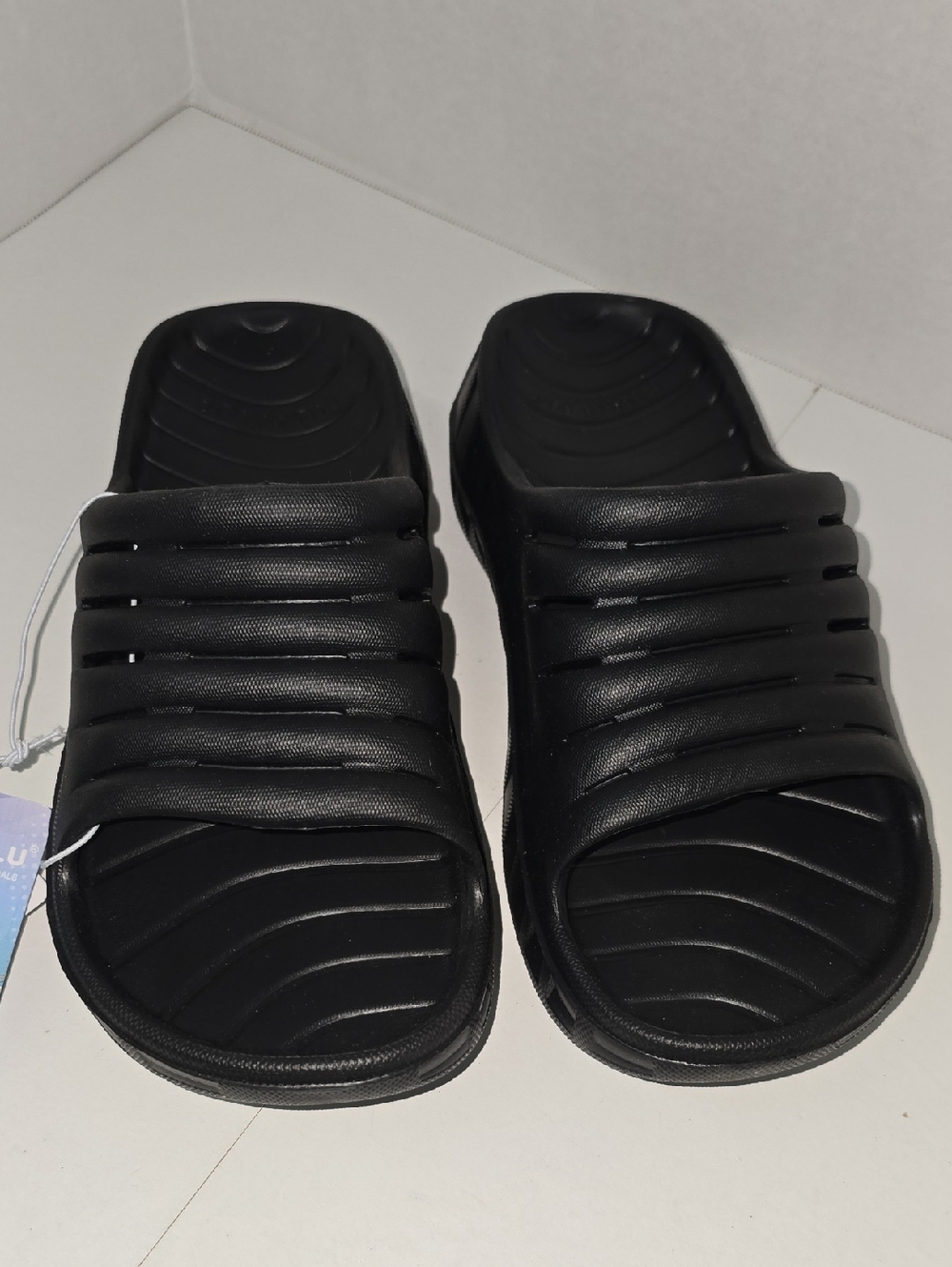 Kuailu Men's Black Slide Sandals - Comfortable Everyday Slip-Ons Size 10